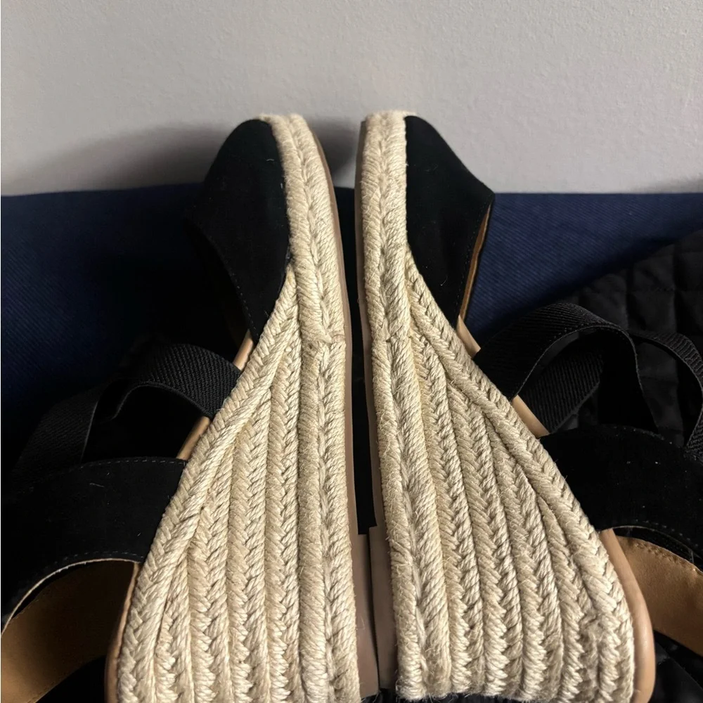 Easy Spirit Black Espadrille Wedge Sandals